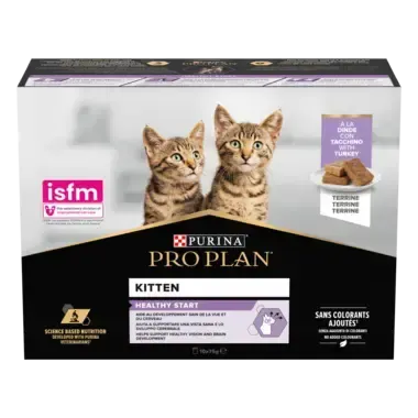 Pachet 10 buc x 85 gr Hrana umeda pentru pisici Pro Plan Kitten Healthy Start cu curcan