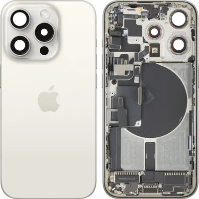 Capac Baterie Apple iPhone 15 Pro, Cu Carcasa Mijloc, Full Parts, Alb (White Titanium), Swap