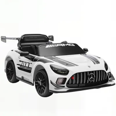 AIYAPLAY Mașinuță Electrică pentru Copii 3-8 Ani Mercedes-AMG 12V cu Telecomandă, Lumini LED, Roți de Transport, Alb | Aosom Romania
