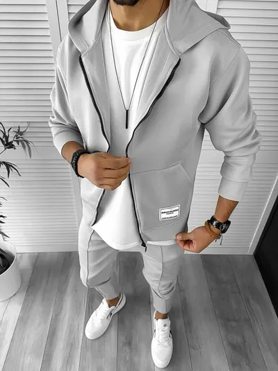 Hanorac barbati slim fit gri deschis 1033 D2-5.1