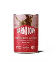 Hrană umedă câini CARNILOVE Dog Can curcan, ren și mistreț, pate 400 g