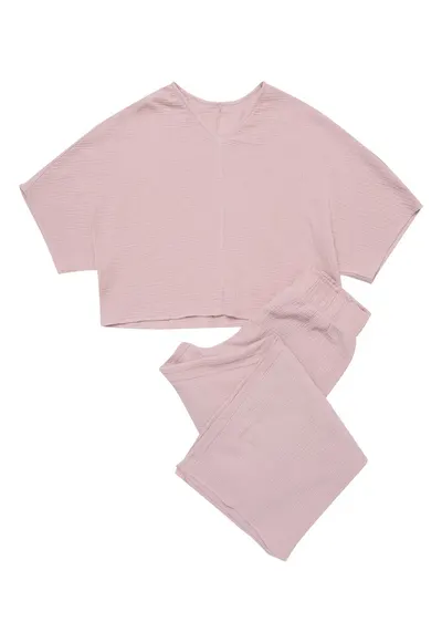 Pijama dama Fave - roz - bumbac - maneci 3/4 - pantaloni lungi