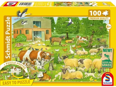 Puzzle pentru copii Schmidt din 100 piese - Familii de animale de la fermă