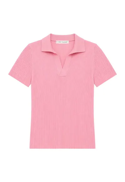 Bluza dama - guler polo - roz pudra - tricotaj poliamida