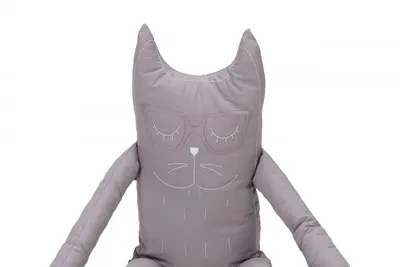 Perna in forma de pisica SomnArt Gri, husa din bumbac, umplutura cu lavanda