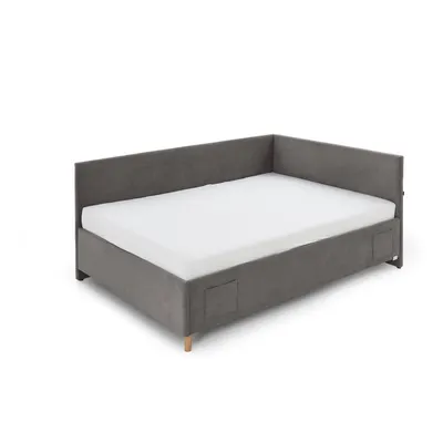 Pat pentru copii gri antracit pe colț tapițat cu spațiu de depozitare cu somieră 140x200 cm Cool – Meise Möbel
