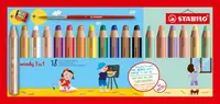Set de creioane colorate Stabilo Woody 3 in 1 - 12 + 6 culori pastelate, cu ascuțitor și pensulă