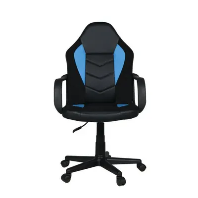Scaun ergonomic de birou Novokids Gamer Mini Albastru cu Negru, rotatie 360 grade, inaltime reglabila 117-127 cm, latime 60 cm, greutate admisa 120 kg