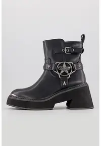 Ghete biker de piele ecologica cu toc masiv Bull Star - Negru