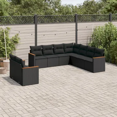 Gossi set mobilier de gradina cu perne, 9 piese, negru, poliratan