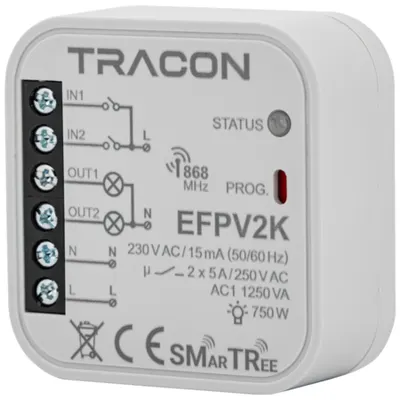 Unitate receptie radio, in doza de aparat,2 canale, pt.intr. 230 V, 50 Hz, 2x5 A, 2 NO, 868.32 MHz