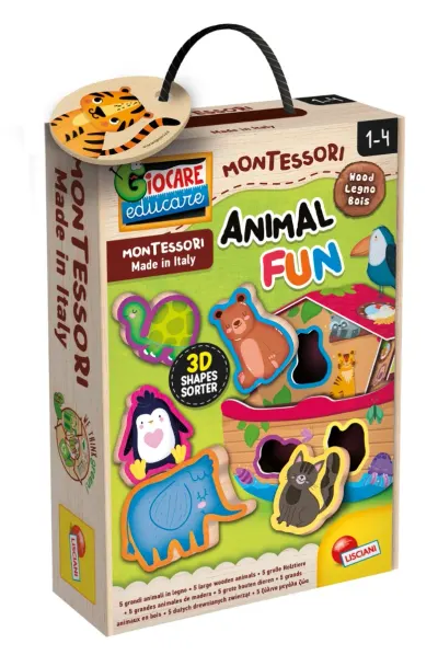 Puzzle din lemn, Lisciani, Baby Montessori, Animale, 5 piese