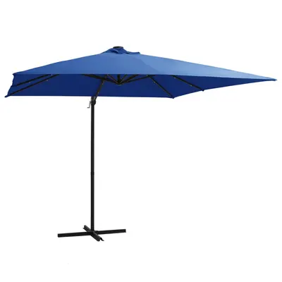 vidaXL Umbrelă consolă cu LED, stâlp din oțel albastru azur 250x250 cm