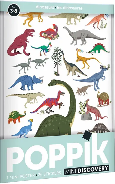 Mini poster cu stickere Poppik Discovery - Dinozauri