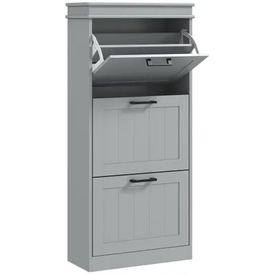 HOMCOM Mobilă pentru pantofi, dulap pentru pantofi 3 uși rabatabile 15 perechi, rafturi reglabile, 54 x 24 x 117,5 cm, gri | Aosom Romania