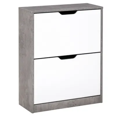 HOMCOM Dulap Pantofi cu 2 Uși, pentru 8 Perechi, Polițe Reglabile, Economisire Spațiu, Gri/Alb, 62,5x24x81 cm | Aosom Romania