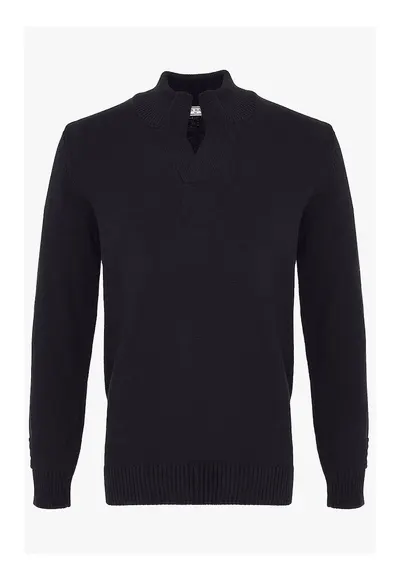 Pulover din bumbac cu model uni - Negru