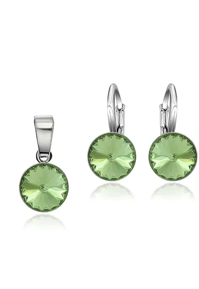 Set Argint 925 placat cu rodiu cu cristale Swarovski® Rivoli 8mm LRS - Verde deschis