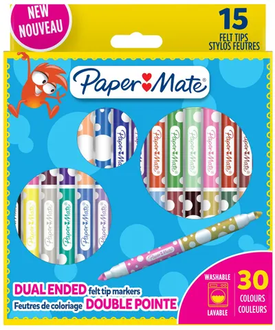 Paper Mate Kids Coloring Markere cu două fețe - 15 bucăți