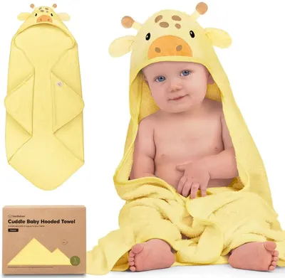 Prosop cu glugă KeaBabies -Fabricat din bambus organic, 89 x 89 cm, girafă