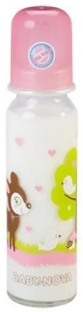 Sticlă de sticlă Baby Nova - 240 ml, roz cu o căprioară