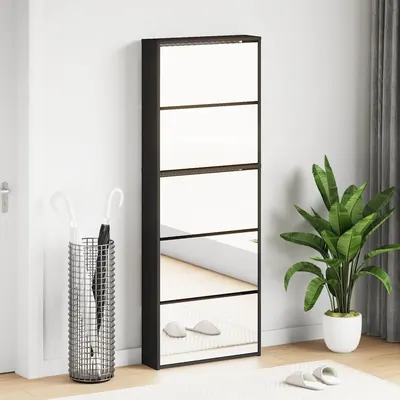 vidaXL Pantofar cu oglindă, 5 niveluri, negru, 63x17x169,5 cm