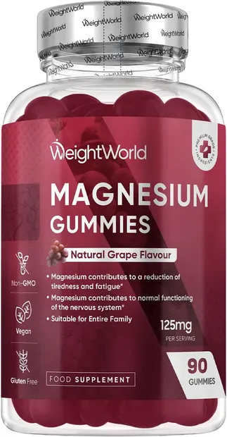 Magnesium Gummies, 125 mg, 90 tablete de jeleu, Weight World