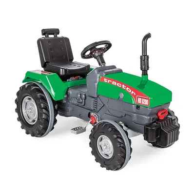 Tractor cu pedale pentru copii Pilsan Operated Green, cu scaunel reglabil si detasabil, transmisie pe lant, cu volan, spatar si claxon, dimensiune 102 x 53 x 66 cm