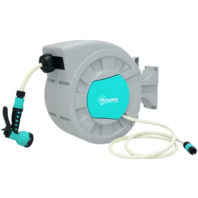 Outsunny Tabur pentru Furtun Retractabil cu Furtun de Apă 30+2 m, Rotativ la 180°, 50x23x45 cm, Verde | Aosom Romania