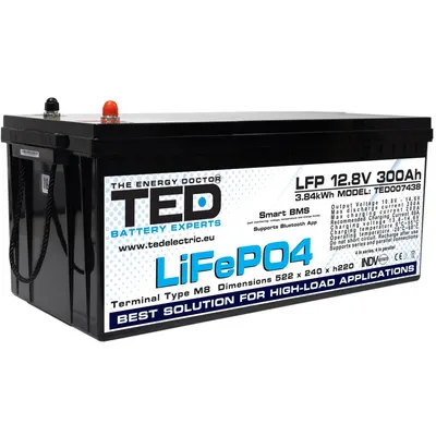 Acumulator Lithium LiFePo4 12V 300Ah, Smart BMS & Bluetooth, TED Electric TED007438, pentru UPS sau invertor solar