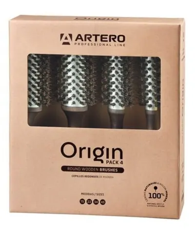 Set profesional de perii de păr Artero - Origin, păr natural, 15 mm, 22 mm, 34 mm și 43 mm