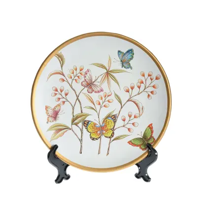 Platou decorativ cu flori si fluturi 21 cm