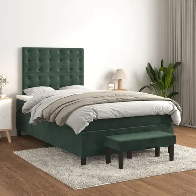 Gossi pat box spring cu saltea, verde inchis, 120x200 cm, catifea