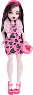 Păpuşă Monster High - Draculaura, cu rochie scurta roz cu inimioare, 27 cm