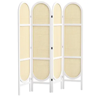 HOMCOM Paravent interior din lemn 4 panouri 170 x 160 cm pliabil și portabil, model țesut manual, alb | Aosom Romania