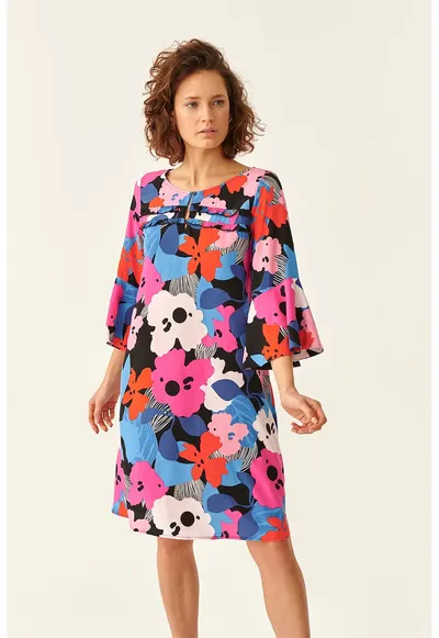 Rochie cu model floral - Rosu/Roz/Albastru