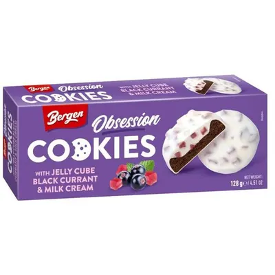 Biscuiți Bergen Obsession cu jeleu de coacăze și cremă de lapte, 128 g Engros