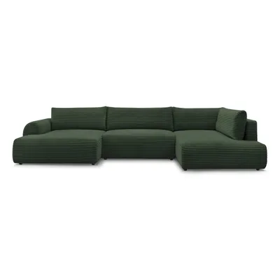 Colțar verde închis extensibil/cu spațiu de depozitare cu tapițerie din catifea reiată (cu colț pe partea dreaptă/în formă de "U") Lucien – Bobochic Paris