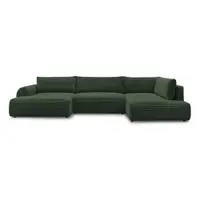 Colțar verde închis extensibil/cu spațiu de depozitare cu tapițerie din catifea reiată (cu colț pe partea dreaptă/în formă de "U") Lucien – Bobochic Paris