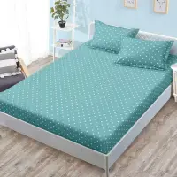 Cearsaf cu Elastic, Bumbac Satinat, 180x200 cm + 2 Fete de Perna 50x70 cm, Verde, Buline