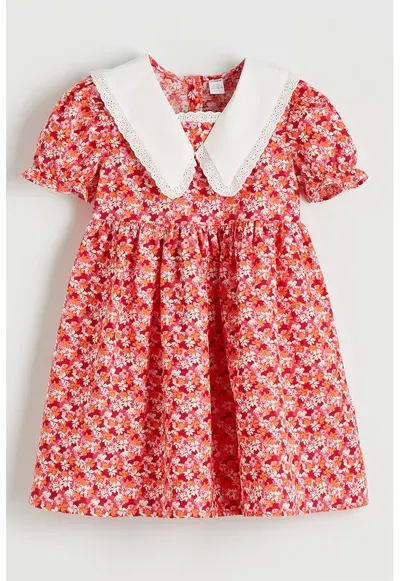 Rochie evazata cu imprimeu floral - Rosu/Alb/Portocaliu