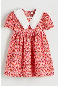 Rochie evazata cu imprimeu floral - Rosu/Alb/Portocaliu
