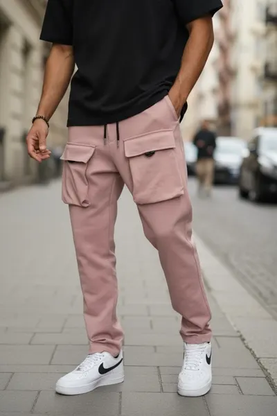Pantaloni de trening cargo, roz, Y198 P18-5.3