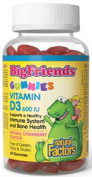 Big Friends Vitamin D3, 600 IU, 60 tablete de jeleu, Natural Factors