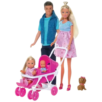 Set Simba Steffi Love Welcom Surprise Family papusa Steffy 29 cm, papusa Kevin 29 cm, papusa Evi 12 cm si accesorii