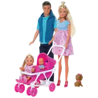 Set Simba Steffi Love Welcom Surprise Family papusa Steffy 29 cm, papusa Kevin 29 cm, papusa Evi 12 cm si accesorii