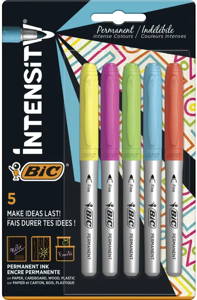 Set markere permanente BIC - Intensity, 1.8 mm, 5 culori intense