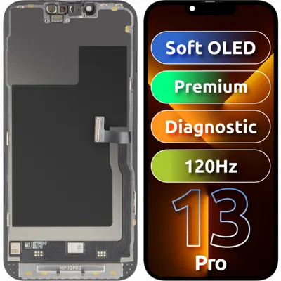Display cu Touchscreen MP compatibil cu Apple iPhone 13 Pro, cu Rama, Versiune Premium Soft OLED FHD 120Hz Diagnostic, Negru