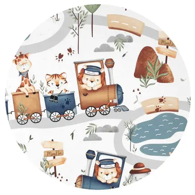 Aparatoare pentru patut MimiNu, tip rulou, cu husa detasabila, lungime 180 cm, din bumbac, Design, Zoo in train