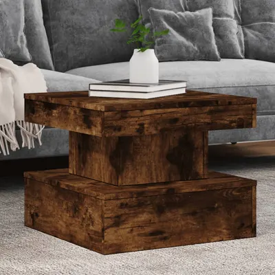 vidaXL Măsuță de cafea cu lumini LED, stejar fumuriu, 50x50x40 cm